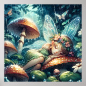 Etherische fee slapen op een paddenstoel poster (Voorkant)