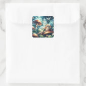 Etherische fee slapen op een paddenstoel vierkante sticker (Tas)