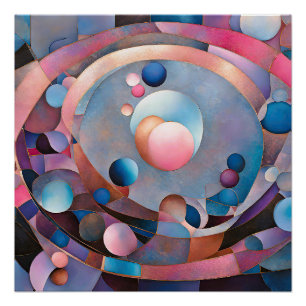 Etherische geometrie: Retro Blues Pinks Glass Effe Perfect Poster