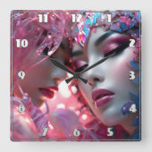 ETHERISCHE Gezichten Versierd In Kleurrijke Bloeme Vierkante Klok (Voorkant)