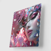 ETHERISCHE Gezichten Versierd In Kleurrijke Bloeme Vierkante Klok (Hoek)