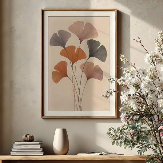 Etherische ginkgo verlaat de Waterverf Poster