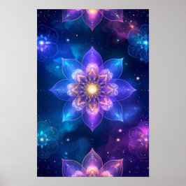 etherische gloeiende lotus kosmische ruimte poster