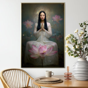 ETHERISCHE GODIN QUAN YIN Hoge Frequentie Bloemen Poster