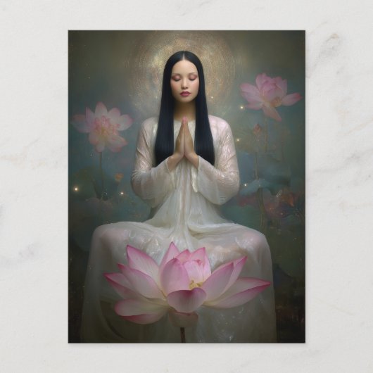 Etherische Godin Quan Yin Hoge Frequentie Bloesem Briefkaart (Voorkant)