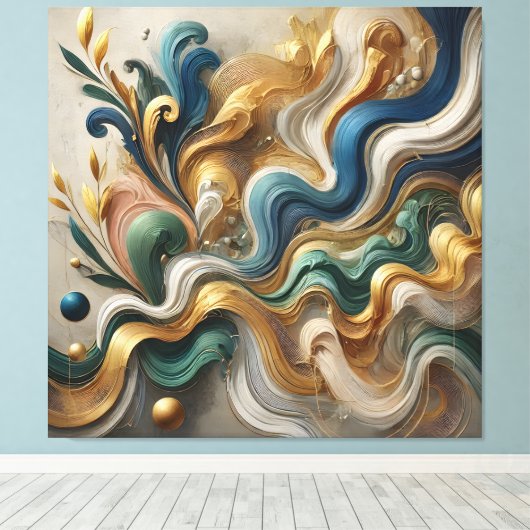 Etherische golven van goud – Abstracte vloeiende c Canvas Afdruk (Insitu (Houten vloer))