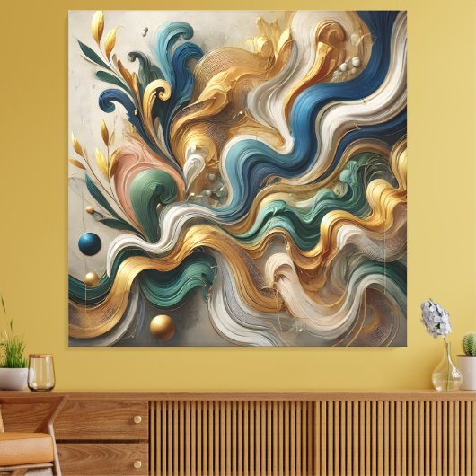 Etherische golven van goud – Abstracte vloeiende c Canvas Afdruk (Insitu (Woonkamer))