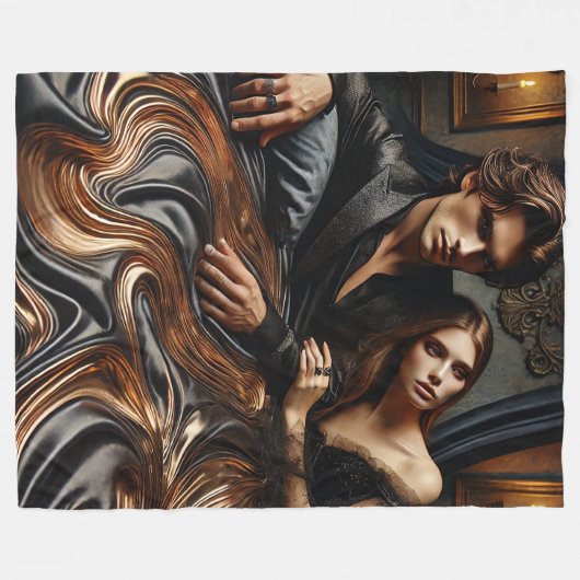 ETHERISCHE GOTISCHE OMHELZING – Luxe Zwart & Goud Fleece Deken (Voorkant (Horizontaal))