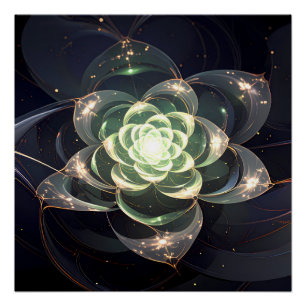 Etherische Groene Fractale Bloem Mystieke Kosmisch Perfect Poster