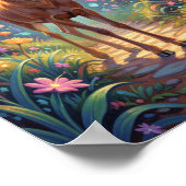 Etherische herten op een licht pad in het bos poster (Hoek)