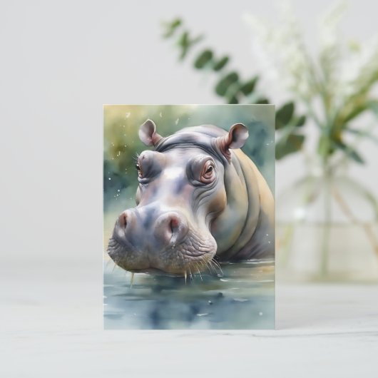 Etherische hippo Waterverf Briefkaart (Staand voorkant)