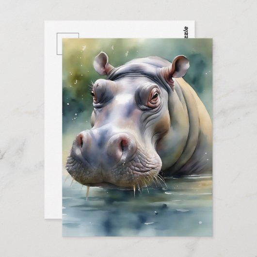 Etherische hippo Waterverf Briefkaart (Voorkant / Achterkant)