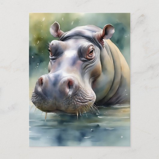 Etherische hippo Waterverf Briefkaart (Voorkant)