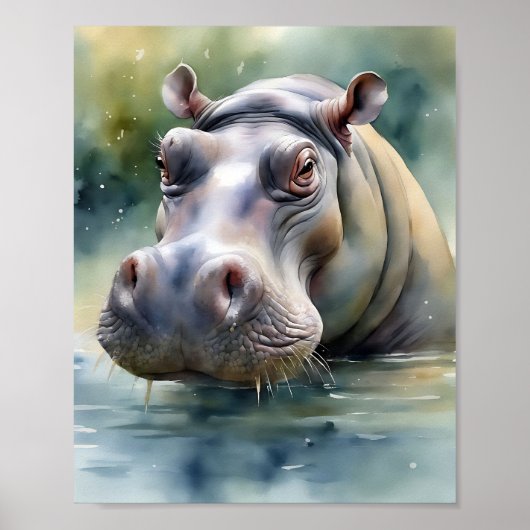 Etherische hippo Waterverf Poster (Voorkant)