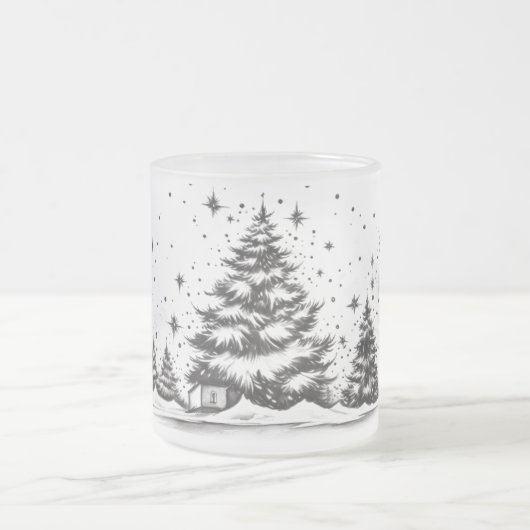 Etherische Inktdrukken: Inktlijn in Kerstmisglas Matglas Koffiemok (Center)