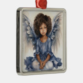 Etherische Kerstmis Zwarte Engel in Blauwe Elegant Metalen Ornament (Rechts)