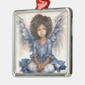 Etherische Kerstmis Zwarte Engel in Blauwe Elegant Metalen Ornament (Links)