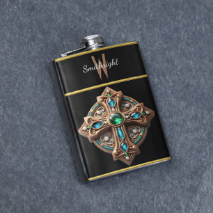 Etherische kruisbroche met blauwe en groene stenen flacon