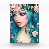 Etherische kunst | Mooie fee met blauw haar Fotoblokken (Voorkant)