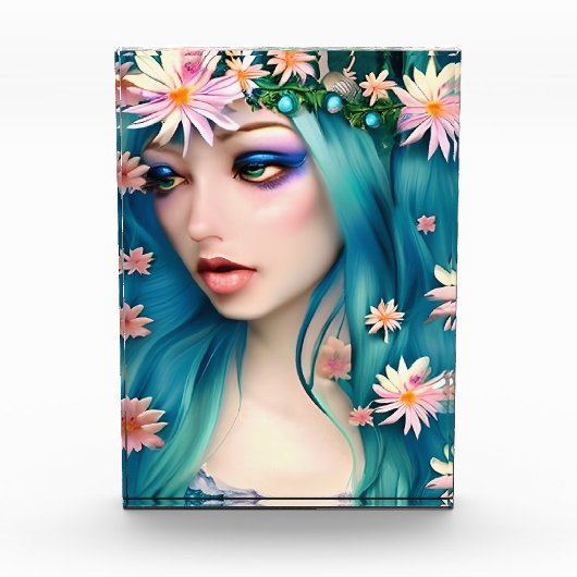 Etherische kunst | Mooie fee met blauw haar Fotoblokken (Voorkant)