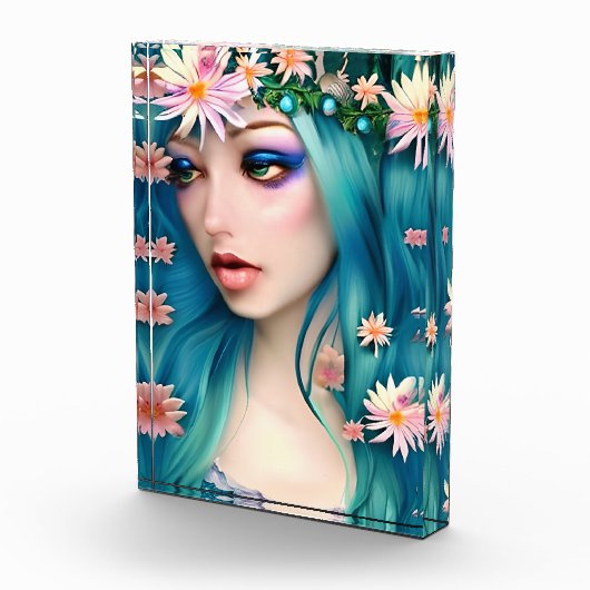 Etherische kunst | Mooie fee met blauw haar Fotoblokken (Rechts)