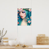 Etherische kunst | Mooie fee met blauw haar Poster (Keuken)