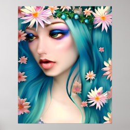 Etherische kunst | Mooie fee met blauw haar Poster