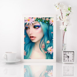 Etherische kunst | Mooie fee met blauw haar Poster