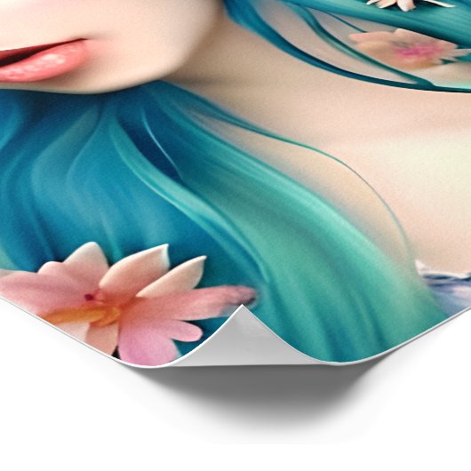 Etherische kunst | Mooie fee met blauw haar Poster (Hoek)