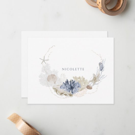 etherische kust koraal zeeschelp paar notitiekaartje (Voorkant / Achterkant in situ)