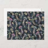 Etherische kwallen en anemonen in Blauwgroen en ro Briefkaart (Voorkant / Achterkant)