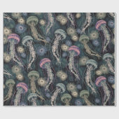 Etherische kwallen en anemonen in Blauwgroen en ro Cadeaupapier (Vlak)