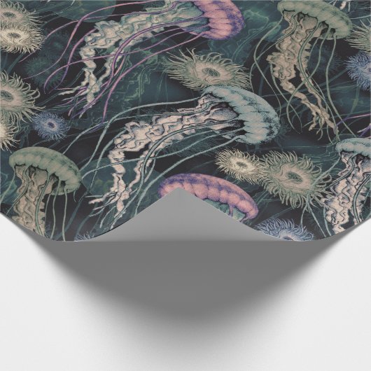 Etherische kwallen en anemonen in Blauwgroen en ro Cadeaupapier (Hoek)