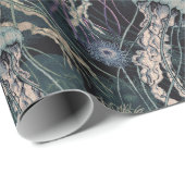 Etherische kwallen en anemonen in Blauwgroen en ro Cadeaupapier (Rol Hoek)