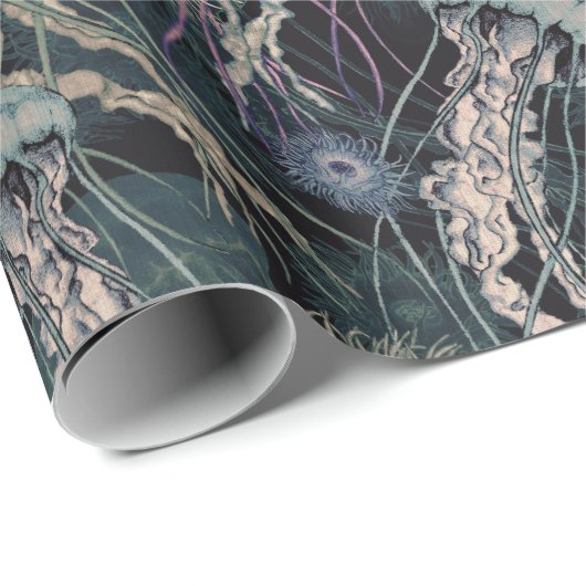Etherische kwallen en anemonen in Blauwgroen en ro Cadeaupapier (Rol Hoek)