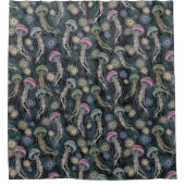 Etherische kwallen en anemonen in Blauwgroen en ro Douchegordijn (Voorkant)