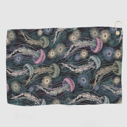 Etherische kwallen en anemonen in Blauwgroen en ro Golfhanddoek (Horizontaal)
