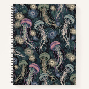 Etherische kwallen en anemonen in Blauwgroen en ro Notitieboek