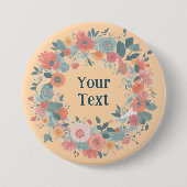 Etherische lichtroze bloem krans revers embleem ronde button 7,6 cm (Voorkant)