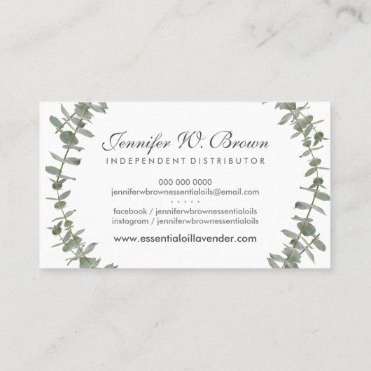 Etherische lijsten met eucalyptusbloem visitekaartje (Achterkant)