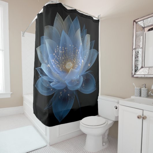 Etherische Lotus Bloem - Blauw Zwart Bloem Douchegordijn (In situ)