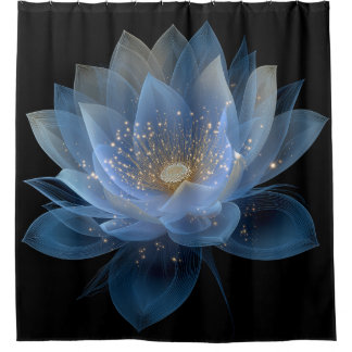 Etherische Lotus Bloem - Blauw Zwart Bloem Douchegordijn