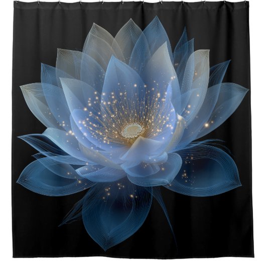Etherische Lotus Bloem - Blauw Zwart Bloem Douchegordijn (Voorkant)