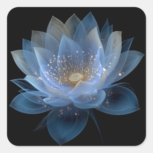 Etherische Lotus Bloem - Blauw Zwart Bloem Vierkante Sticker (Voorkant)