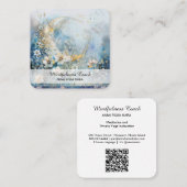 *~* Etherische Maan Witte Bloemen QR Bloemen AP70 Vierkante Visitekaartje (Voorkant / Achterkant)