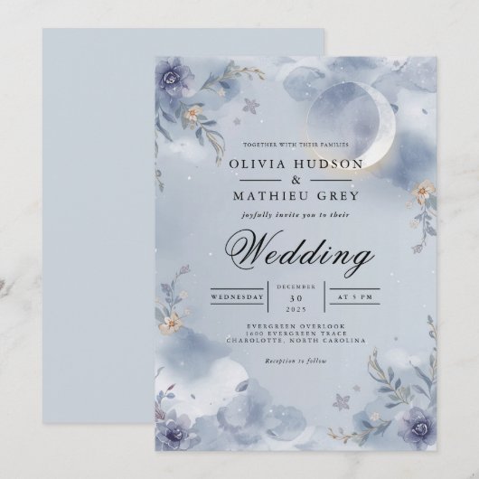 ETHERISCHE Maanverlichte Bloom Wedding Kaart (Voorkant / Achterkant)