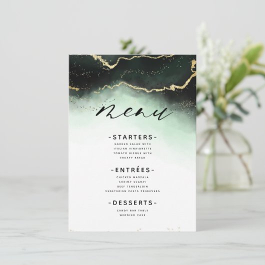 Etherische Mist Ombre Emerald Groen verguld diner Menu (Staand voorkant)