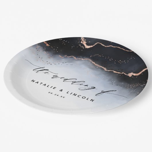 Etherische Mist Ombre Navy Blauwe Waterverf Bruilo Papieren Bordje (Gekanteld)