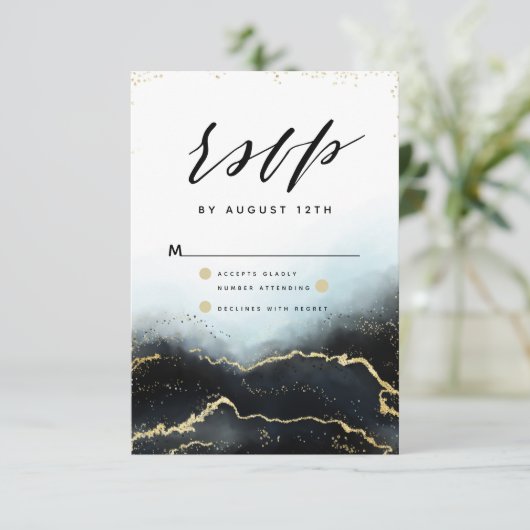 Etherische Mist Ombre Navy Blue vergulde Moody RSV RSVP Kaartje (Staand voorkant)