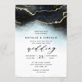 Etherische Mist Ombre Navy Waterverf Moody Wedding Kaart